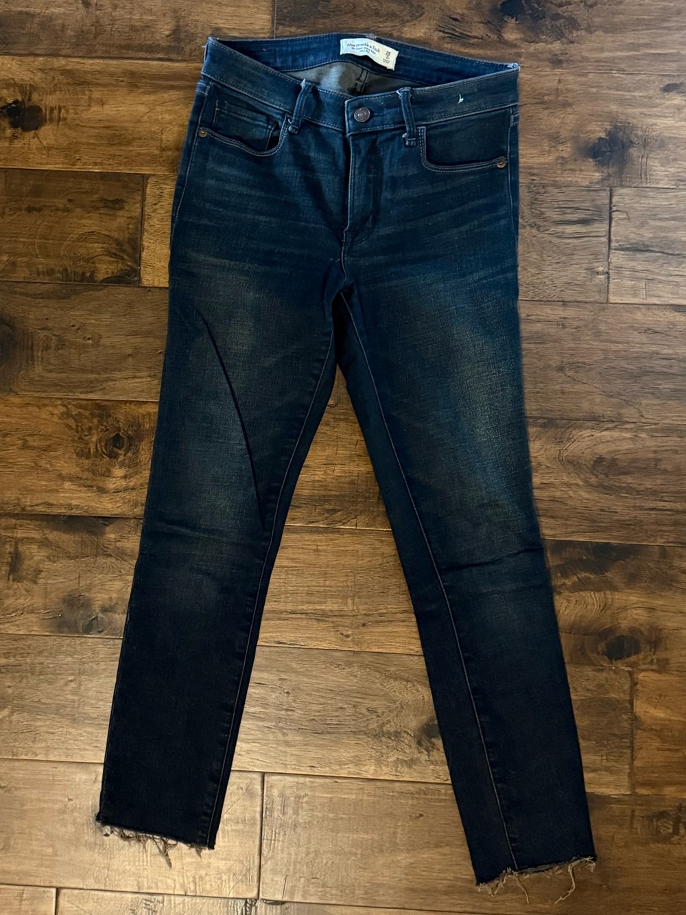 Abercrombie & Fitch Dark Wash Skinny Jeans with Raw Hem